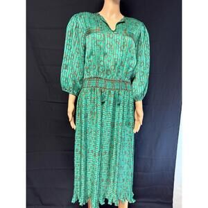 Vintage RARE  1980s Diane Freis Colorful Midi Dress Ruched Pleated large